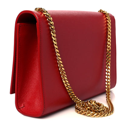Saint Laurent Grain De Poudre Medium Monogram Kate Satchel Red 3 of 12