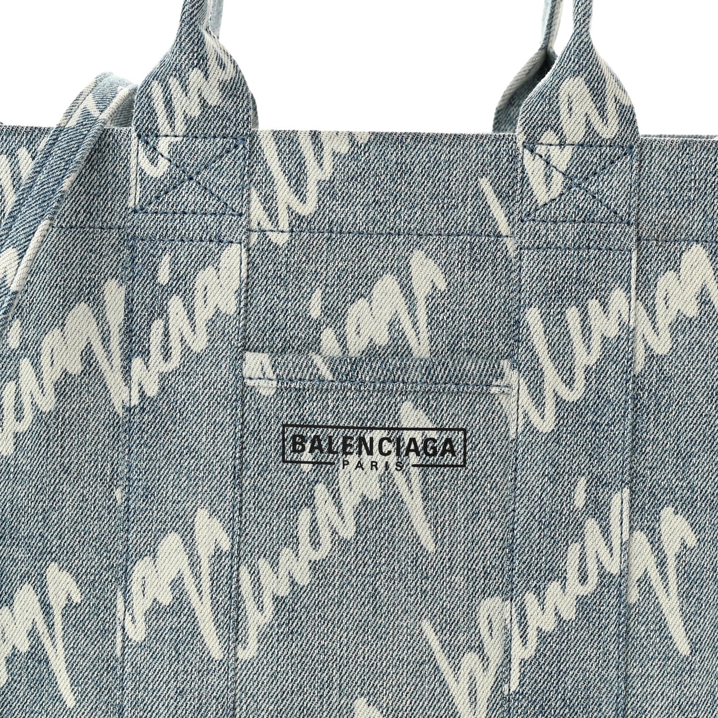Denim Scribble Logo Small Hardware Tote Blue