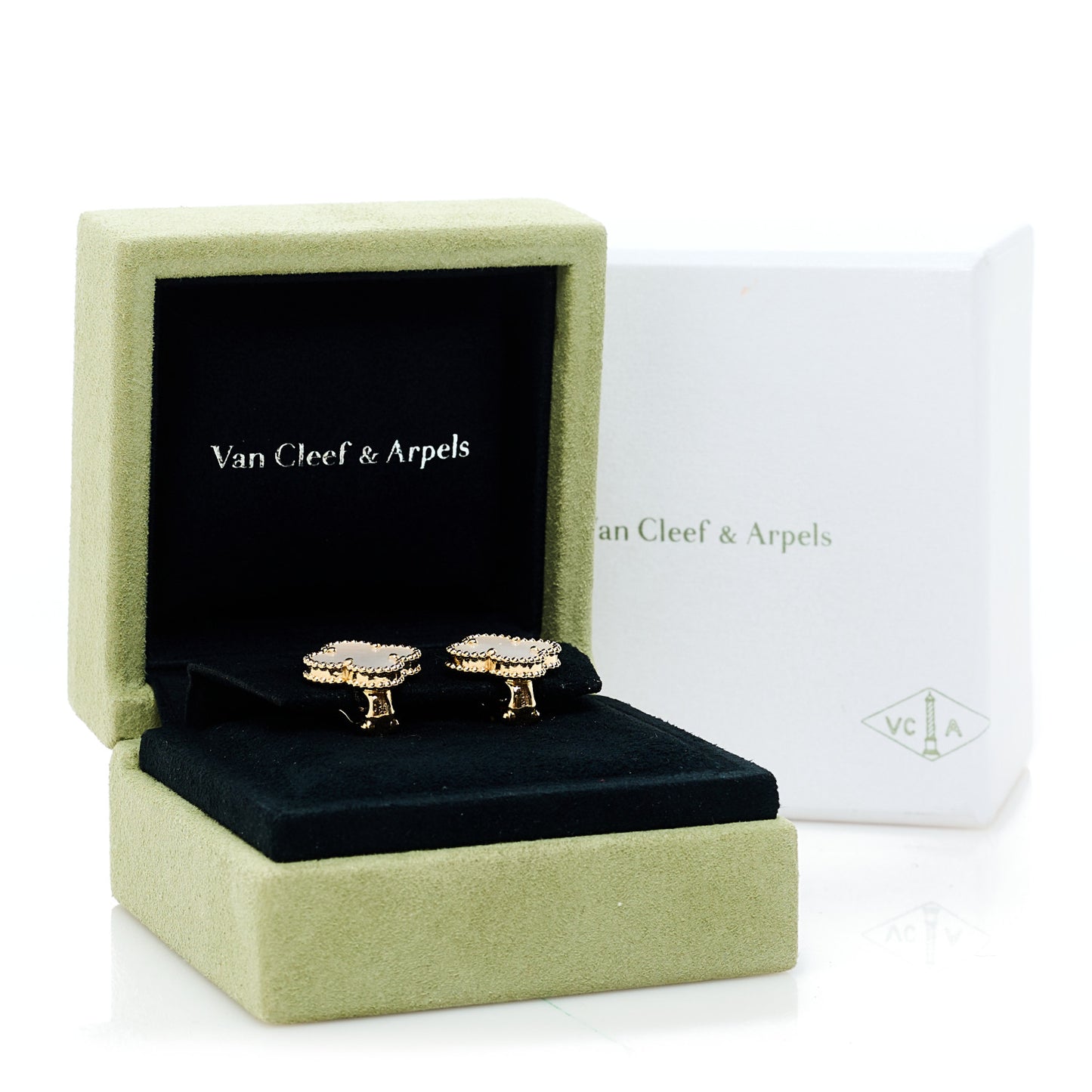 18K Yellow Gold Mother of Pearl Vintage Alhambra Earrings