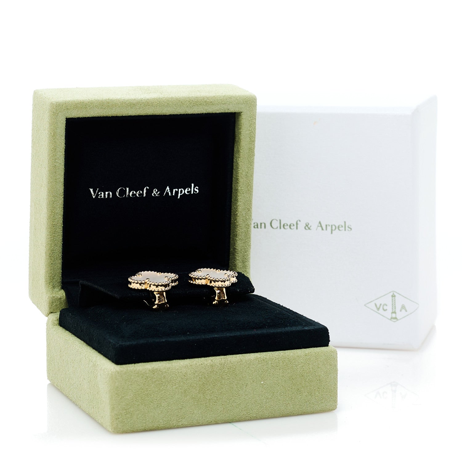 Van Cleef & Arpels 18K Yellow Gold Mother of Pearl Vintage Alhambra Earrings 5 of 5