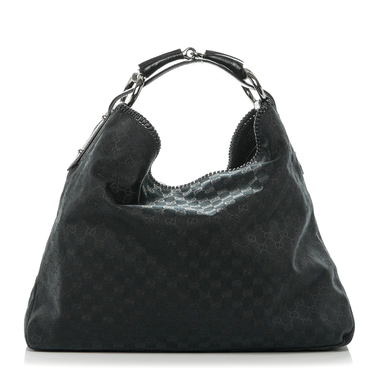 Gucci Monogram Large Horsebit Chain Hobo Black 1 of 7