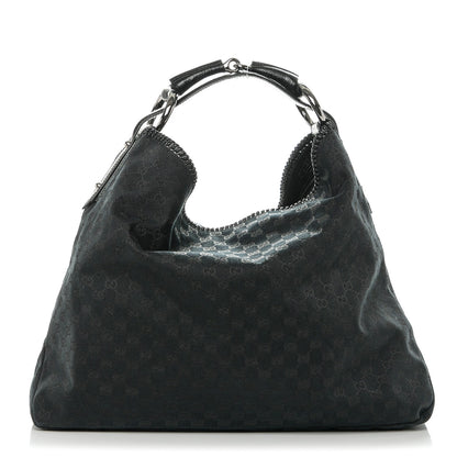 Gucci Monogram Large Horsebit Chain Hobo Black 1 of 7