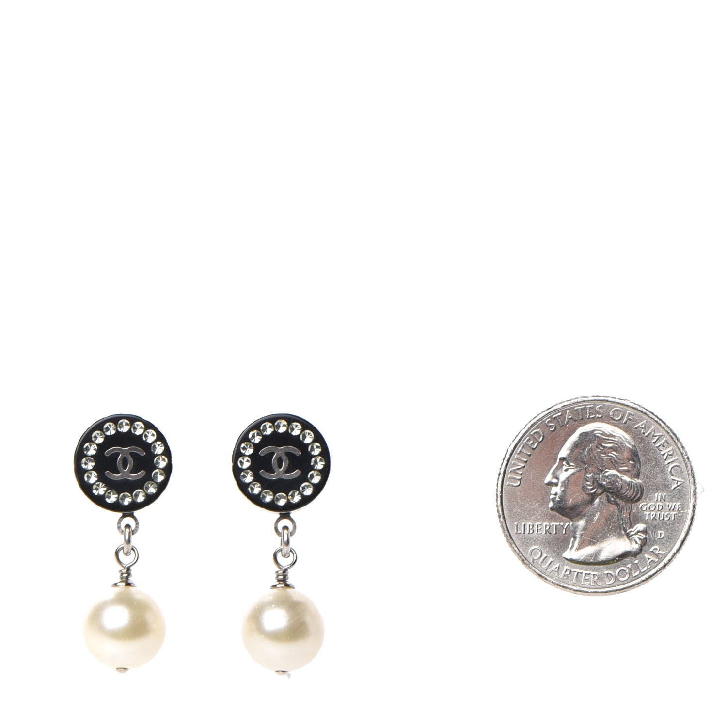 Chanel Resin Strass Pearl CC Drop Earrings Black Silver 2 of 4