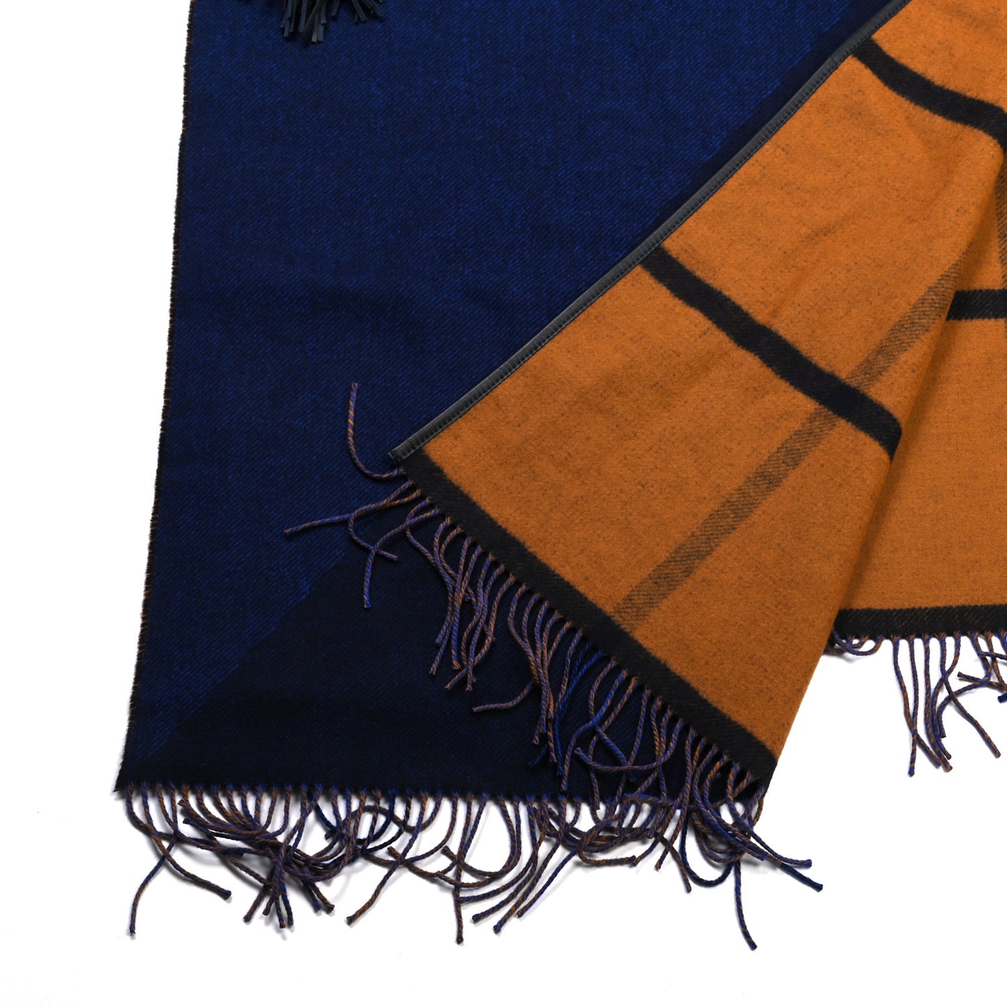 Wool Calfskin Reversible Highlands Poncho Navy Royal Fauve