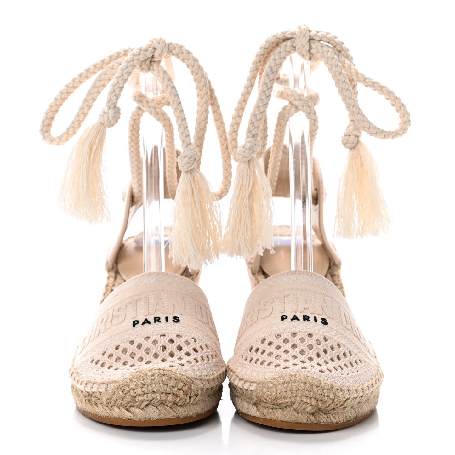 Canvas Embroidered Granville Ankle Tie Espadrille Wedges 39.5 Cream