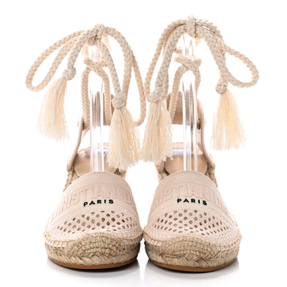 Christian Dior Canvas Embroidered Granville Ankle Tie Espadrille Wedges 39.5 Cream 2 of 4