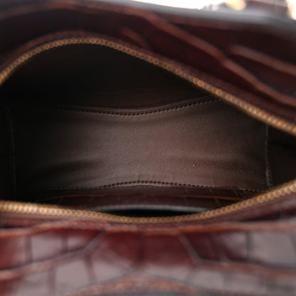 Balenciaga Semi Shiny Calfskin Crocodile Embossed Neo Classic Gold Hardware Mini City Dark Brown 5 of 9