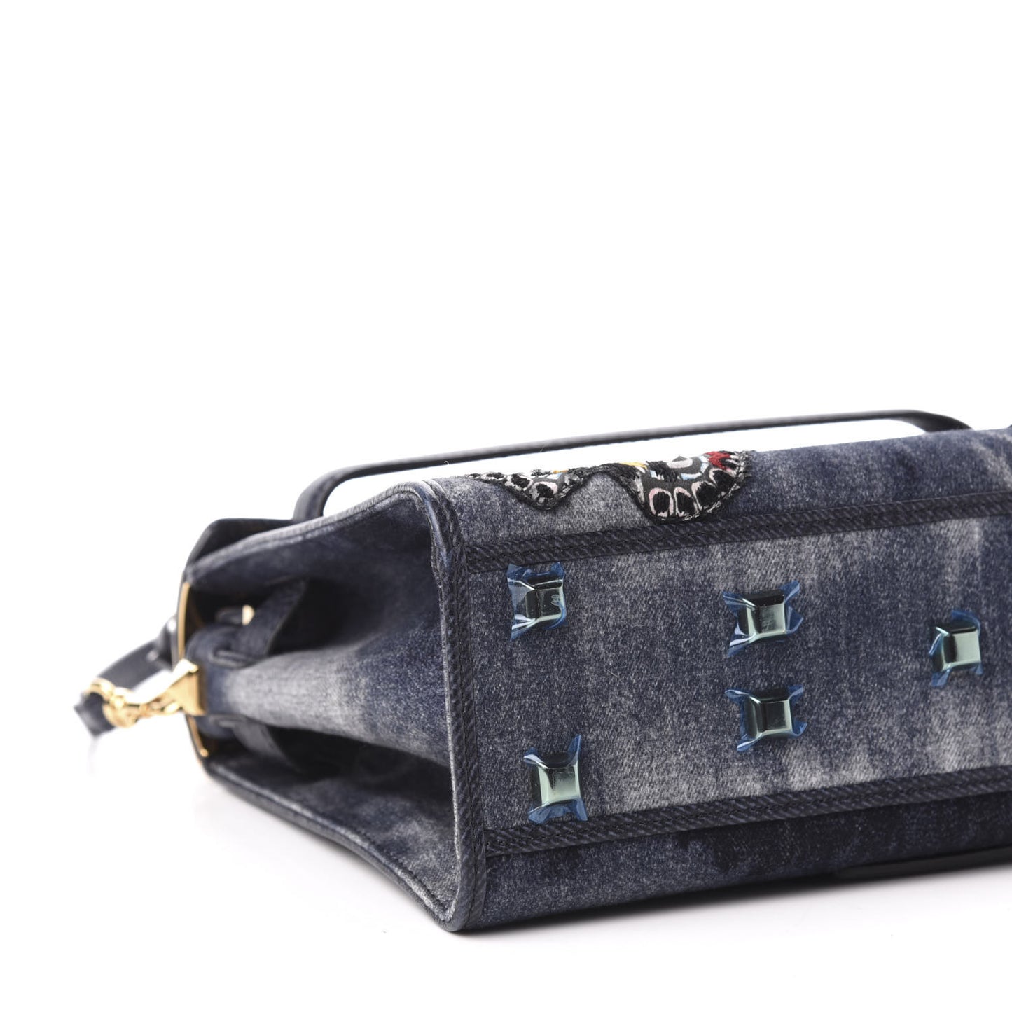 Denim Butterfly Embroidered Small My Rockstud Frame Bag Blue