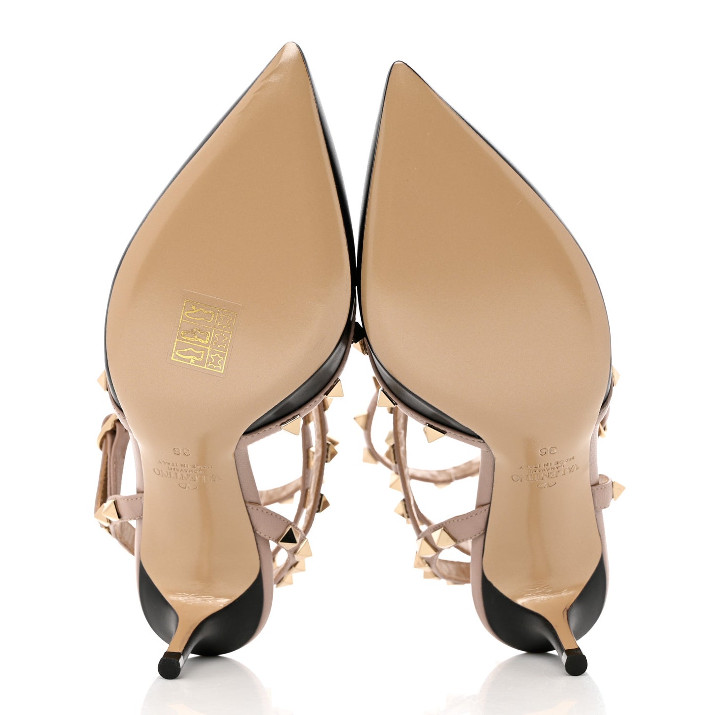 Calfskin Nappa Rockstud Ankle Strap 65mm Pumps 36 Black Poudre