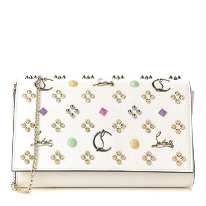 Christian Louboutin Grained Calfskin Spikes Loubinthesky Paloma Wallet On Chain White 1 of 8