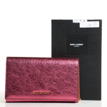 Saint Laurent Metallic Crackled Goatskin Wallet on Chain Pink 16 of 16