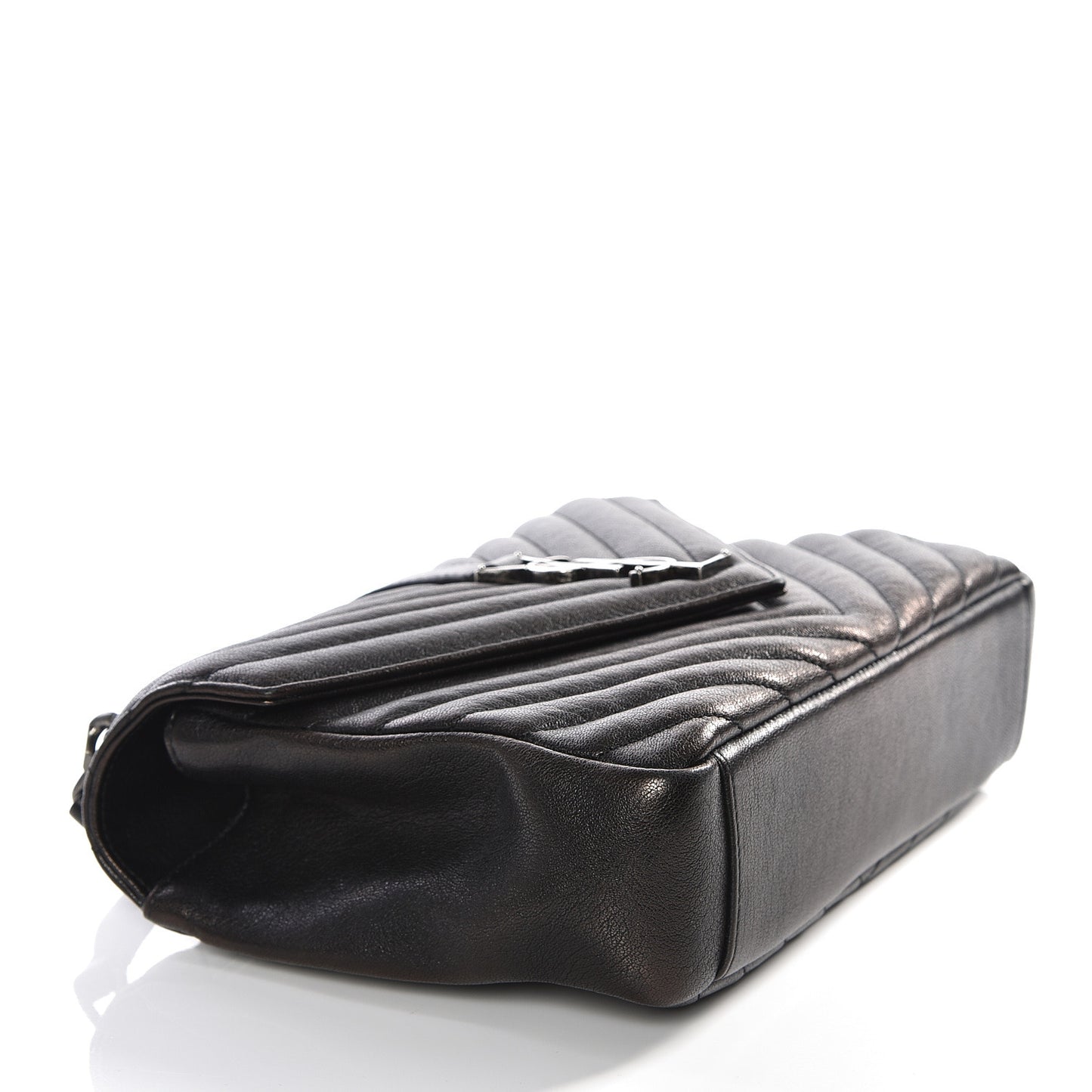 Sheepskin Matelasse Chevron Monogram Medium College Bag Black