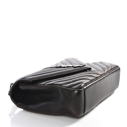Saint Laurent Sheepskin Matelasse Chevron Monogram Medium College Bag Black 3 of 11
