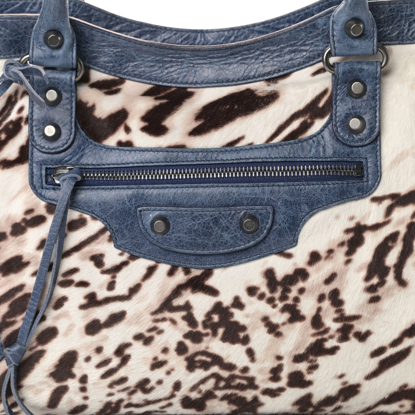 Agneau Pony Hair Leopard Print City Bleu Roi
