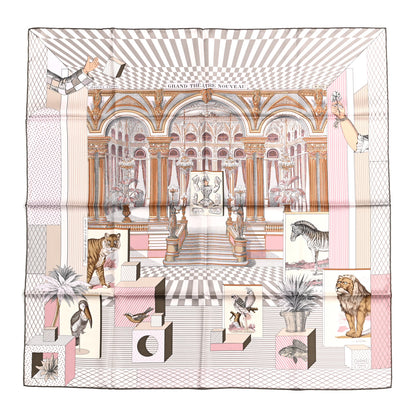 Hermes Silk Grand Theatre Nouveau Scarf 90 Rose Pale Etoupe 1 of 5