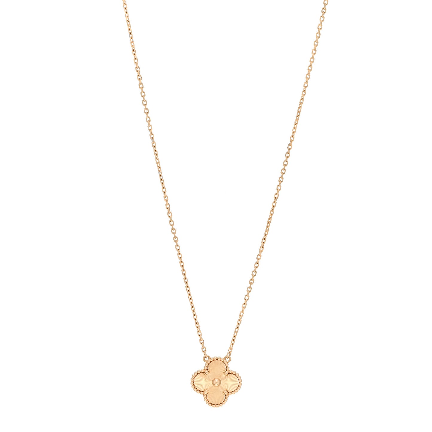 18K Yellow Gold Guilloche Vintage Alhambra Pendant Necklace