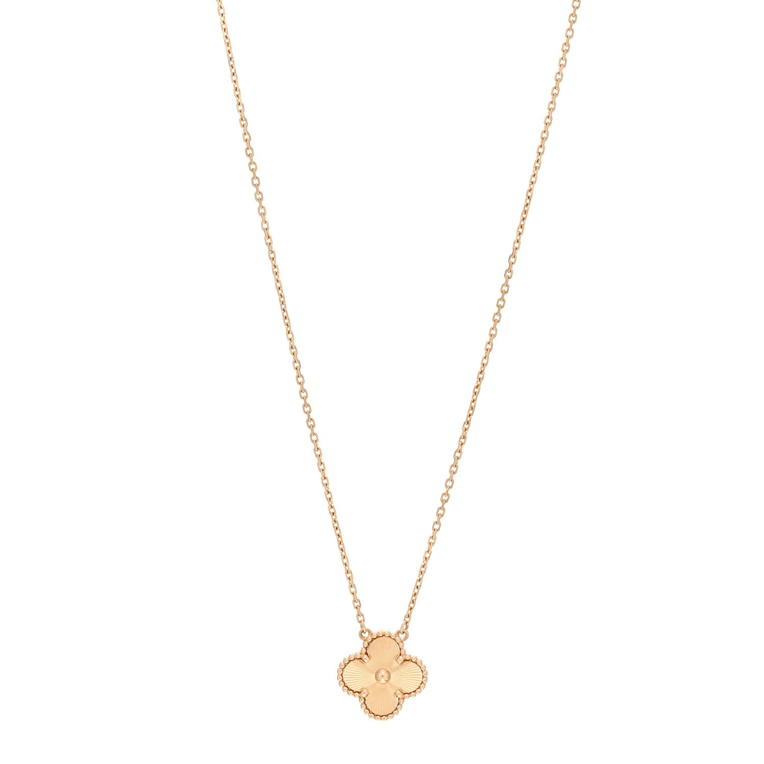Van Cleef & Arpels 18K Yellow Gold Guilloche Vintage Alhambra Pendant Necklace 1 of 6