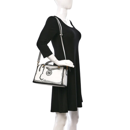 Fendi X JOSHUA VIDES Vitello Century Logo Medium By The Way Boston Bag White Black 2 of 17