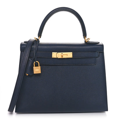 Hermes Chevre Chamkila Horseshoe Kelly Sellier 28 Bleu Indigo 1 of 11