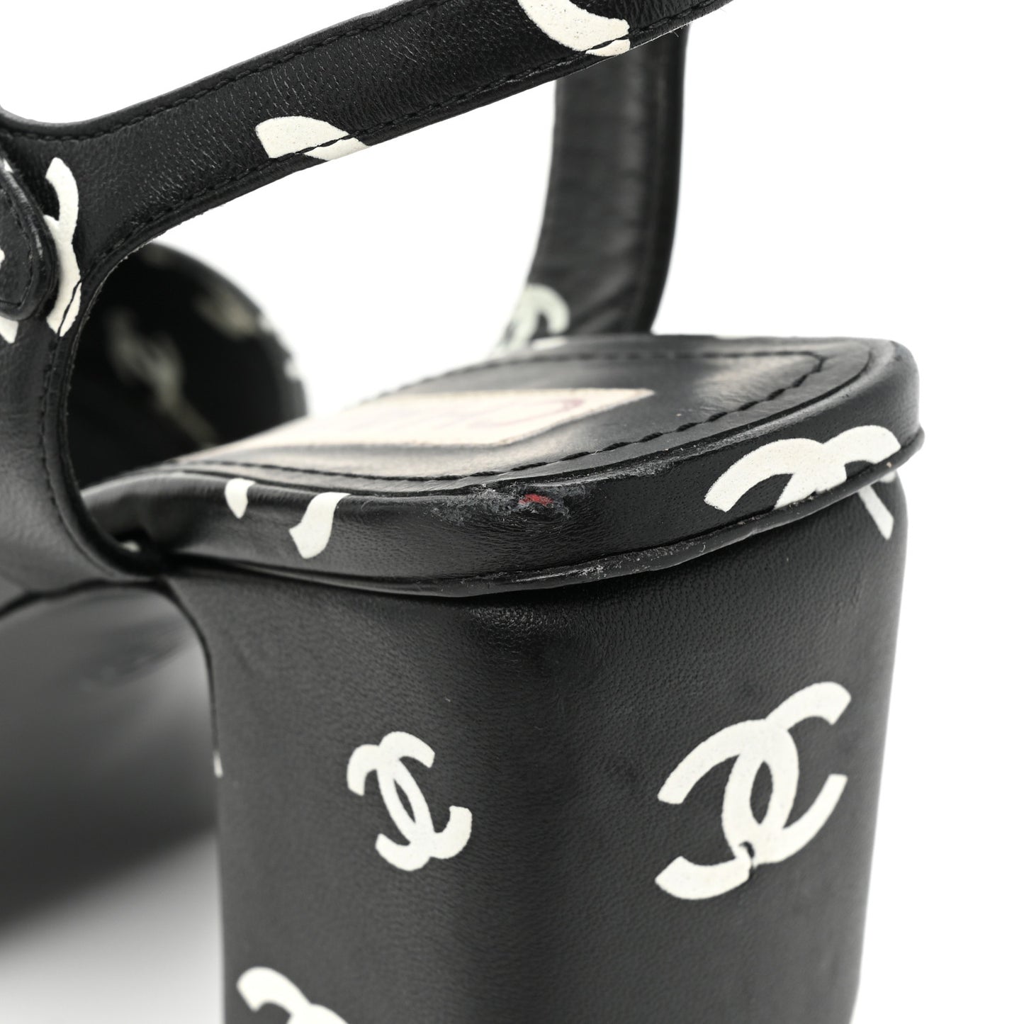Printed Lambskin CC Platform Sandals 38 Black White
