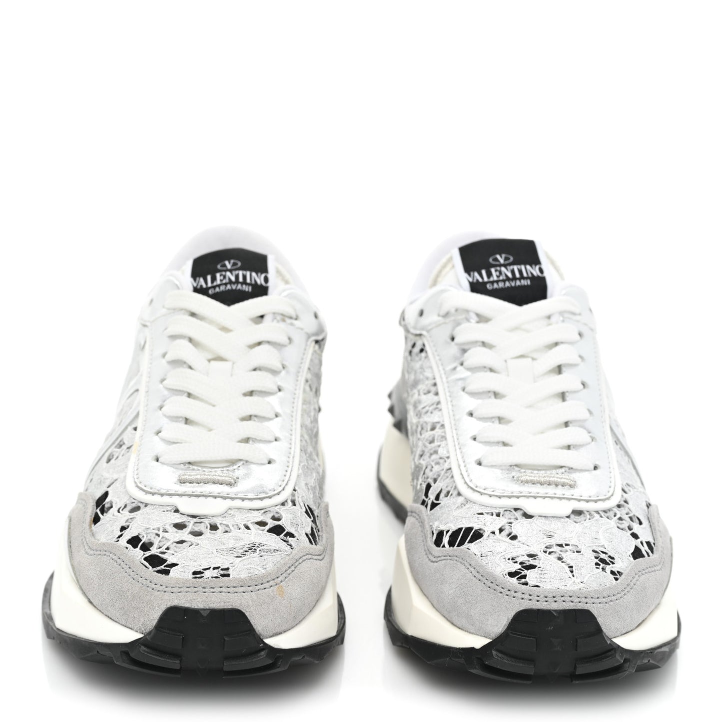 Metallic Calfskin Lace Mesh Lacerunner Sneaker 37.5 Silver Pastel Gray