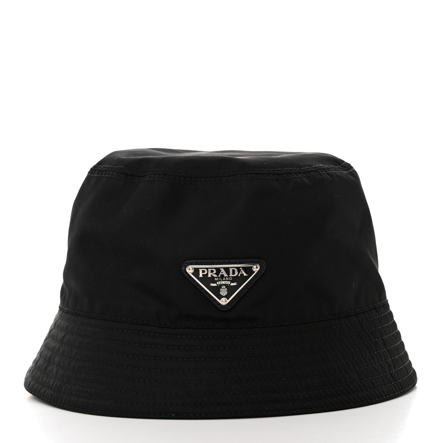 Prada Re-Nylon Metal Triangle Logo Mens Bucket Hat L Black 1 of 8
