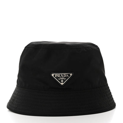 Prada Re-Nylon Metal Triangle Logo Mens Bucket Hat L Black 1 of 8
