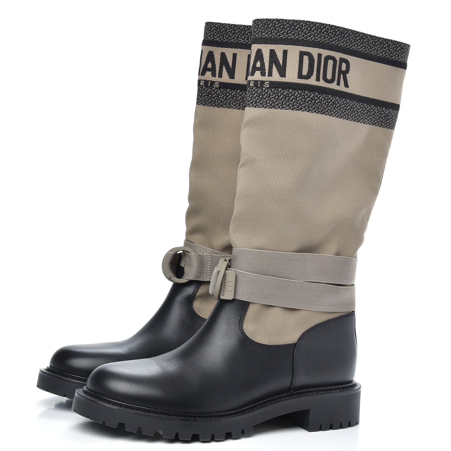 Christian Dior Technical Fabric Calfskin D-Major Boots 38.5 Taupe Black 3 of 7