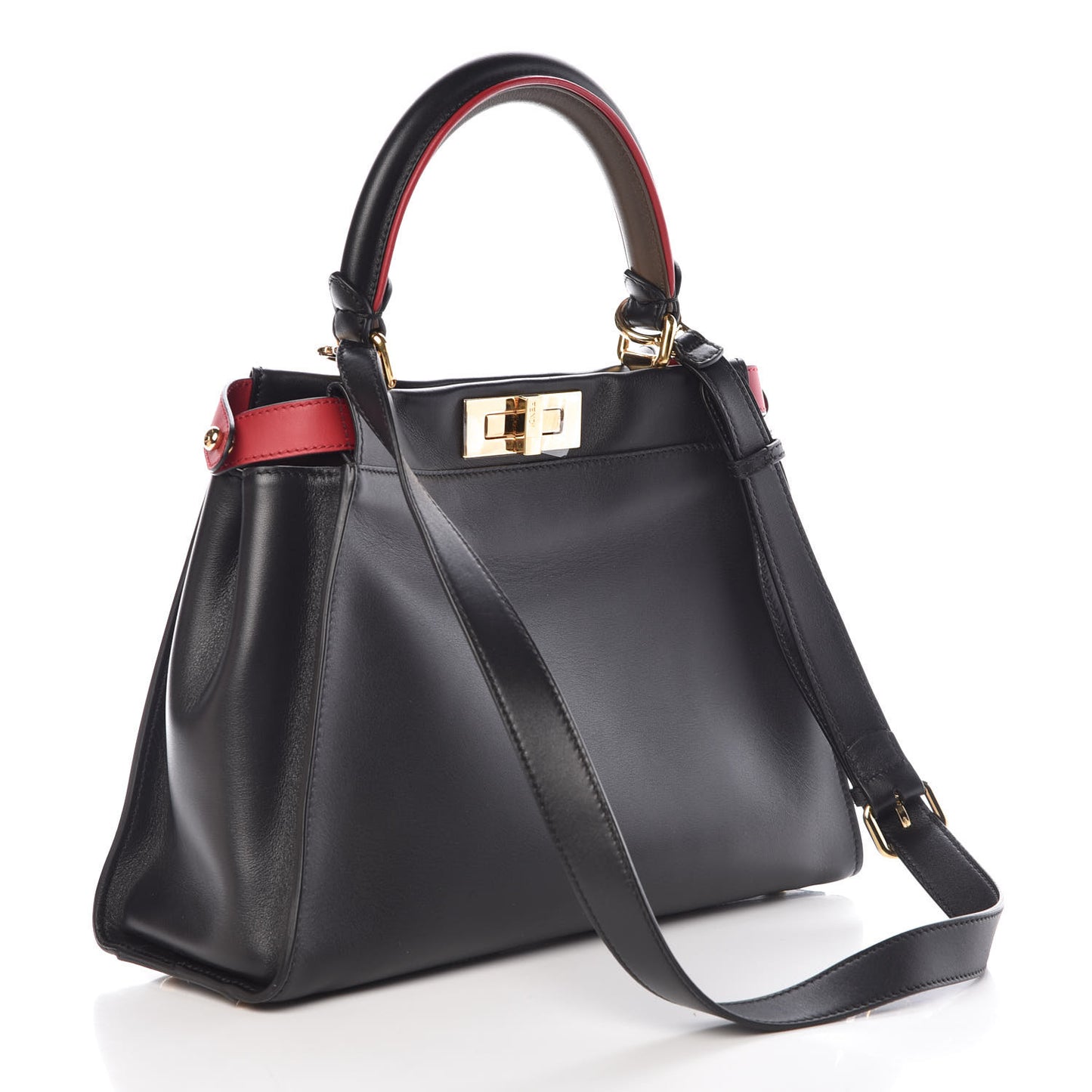Vitello Seta Century Nappa Medium Peekaboo Iconic Defender Satchel Black Fragola Maya
