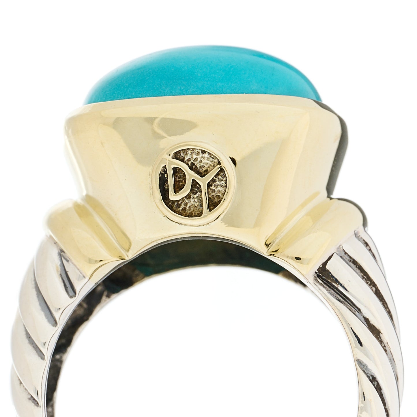 14K Yellow Gold Sterling Silver Turquoise 14mm Noblesse Ring 54 7
