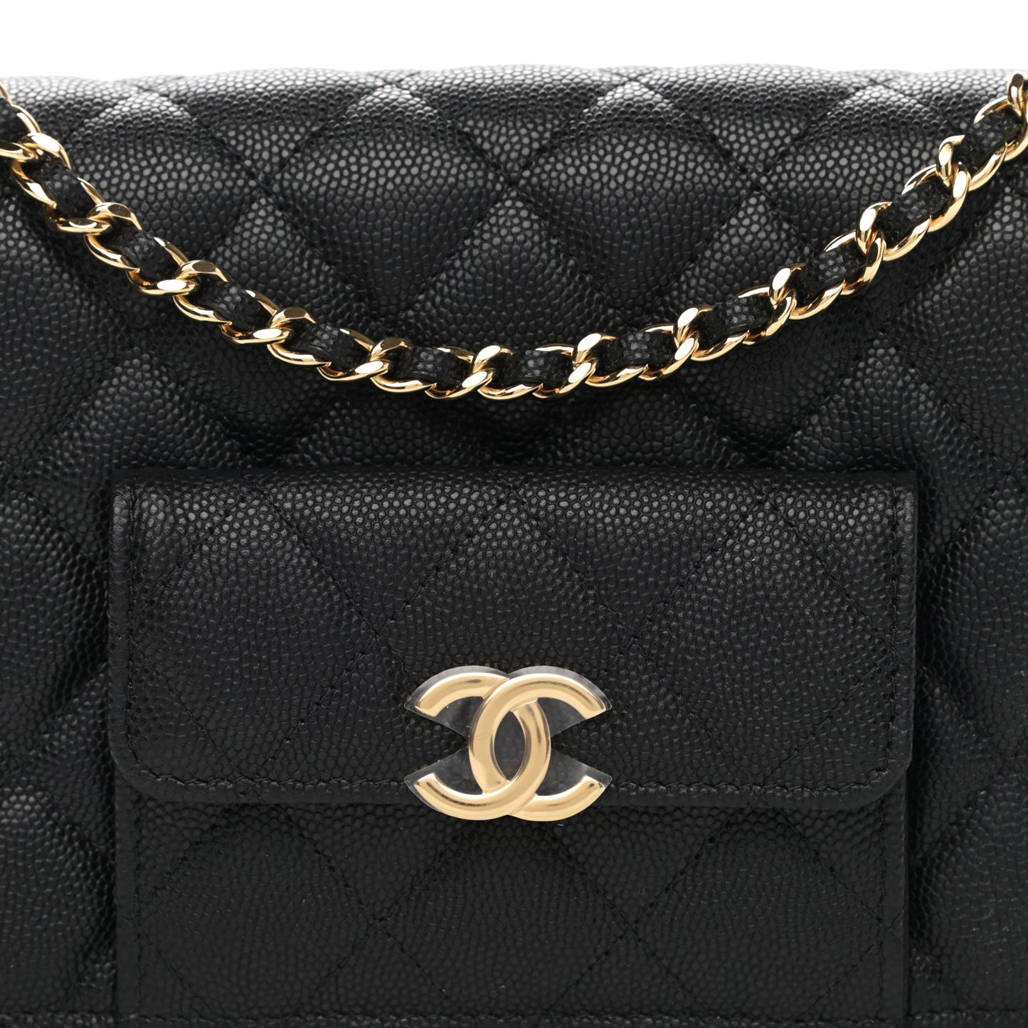 Caviar Quilted Pocket Twins Wallet On Chain WOC Black