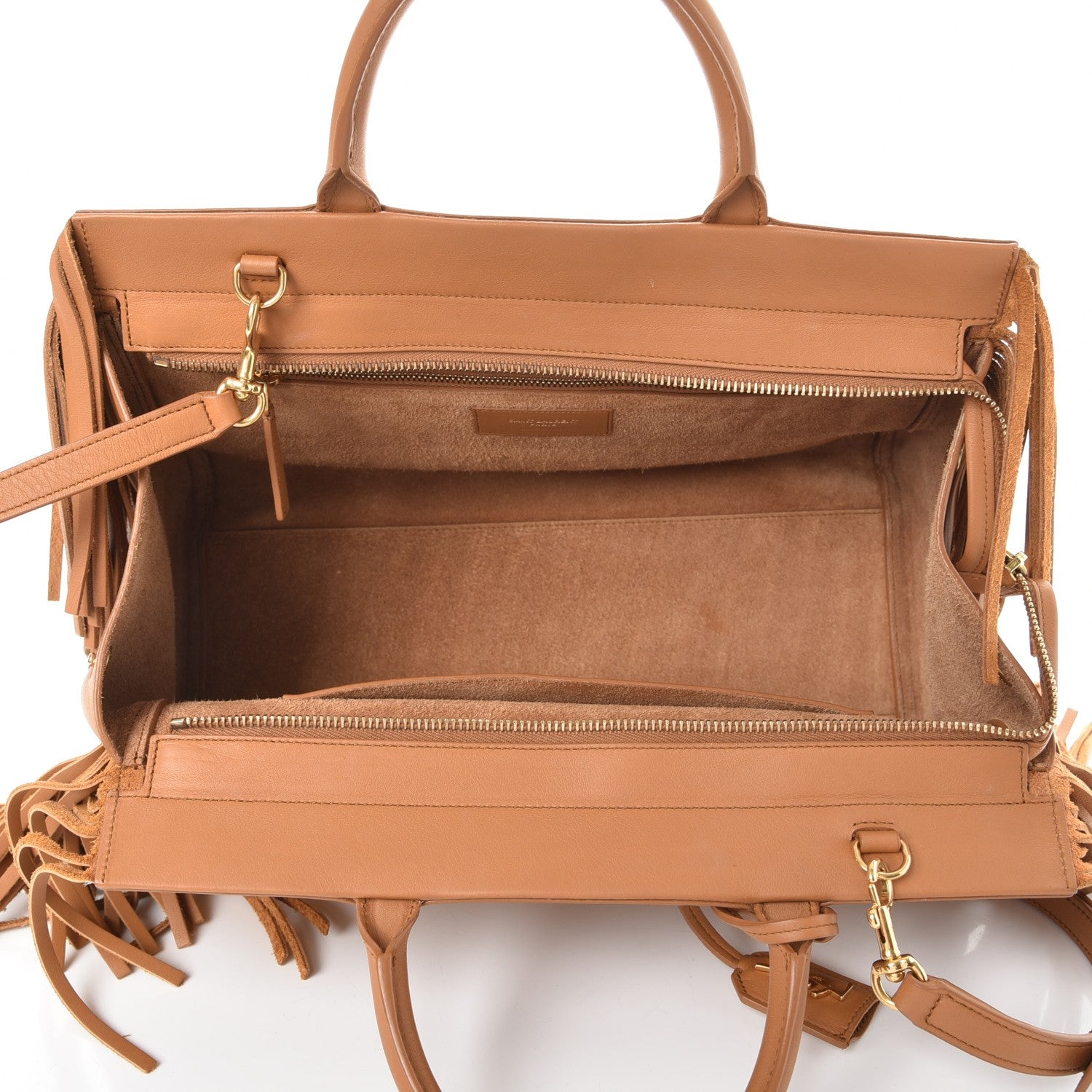 Saint Laurent Calfskin Small Rive Gauche Fringe Tote Tan 5 of 7