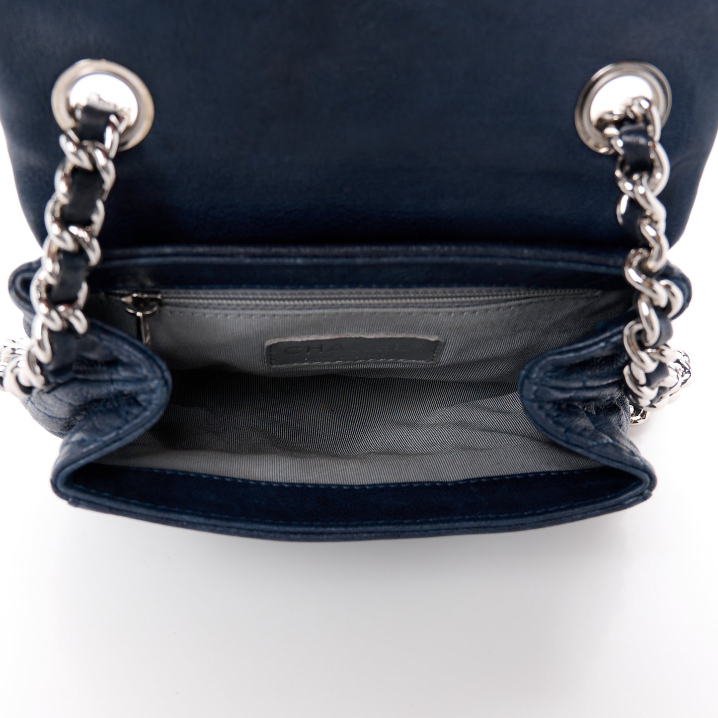 Washed Lambskin Quilted Mini Chain Around Flap Navy Blue