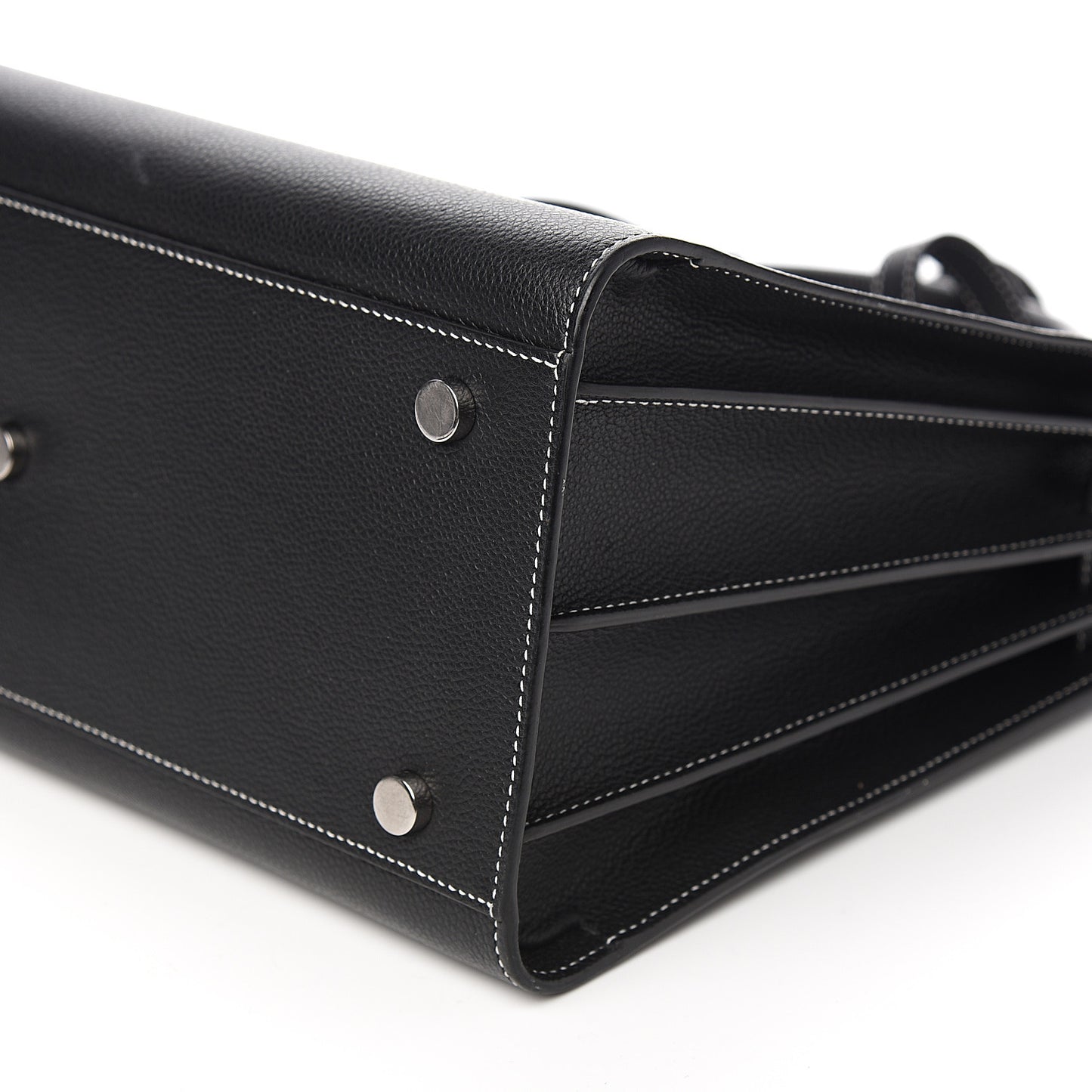 Grained Calfskin Topstitch Small Sac De Jour Black Porcelain