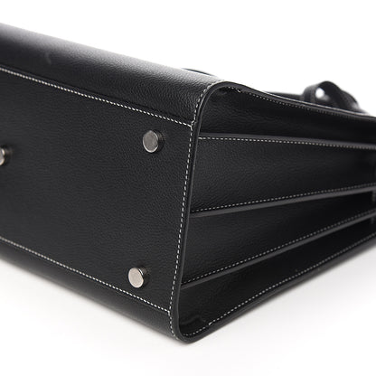 Saint Laurent Grained Calfskin Topstitch Small Sac De Jour Black Porcelain 7 of 8