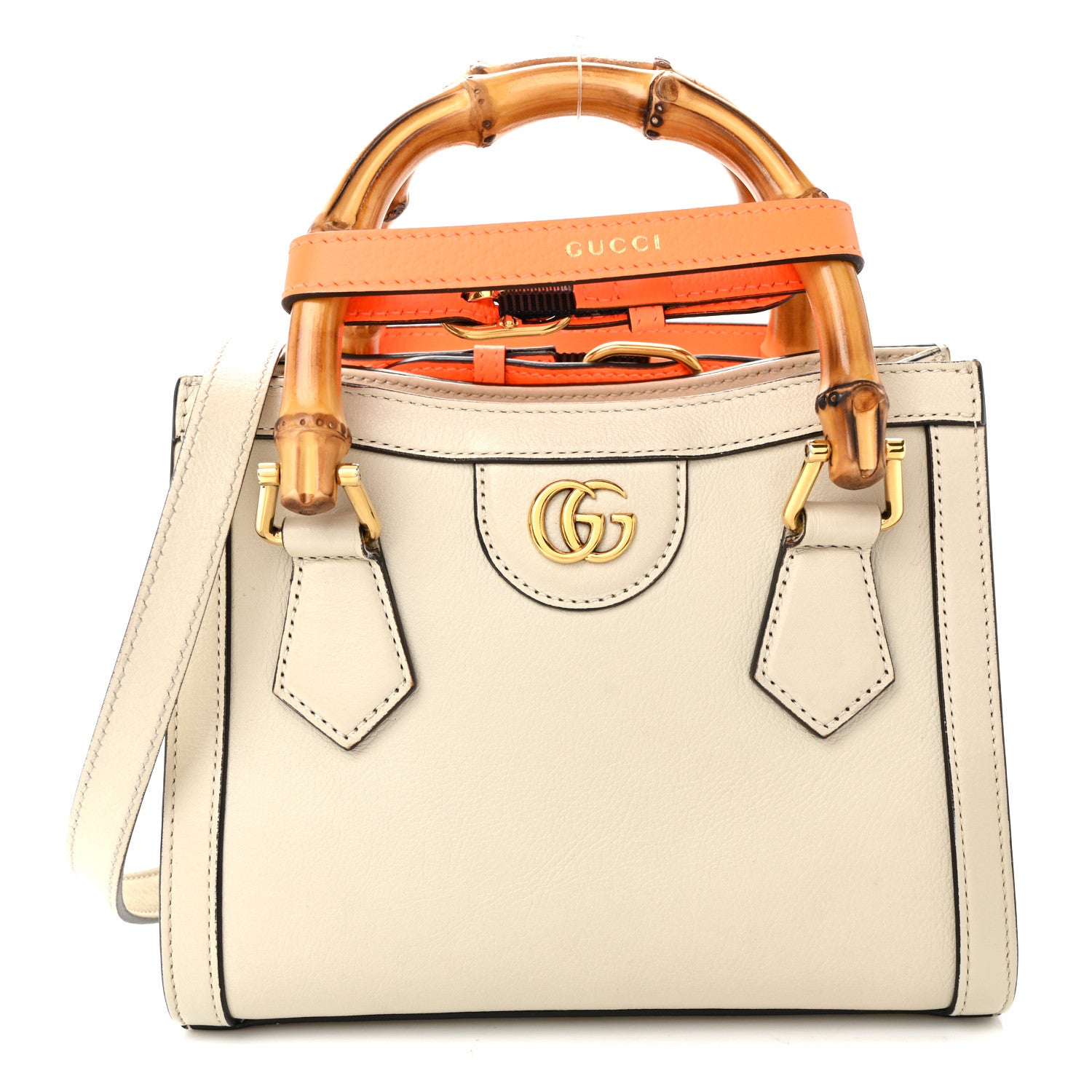 Gucci Wonka Grain Calfskin Mini Diana Tote Bag Mystic White Orange Fluo 1 of 10