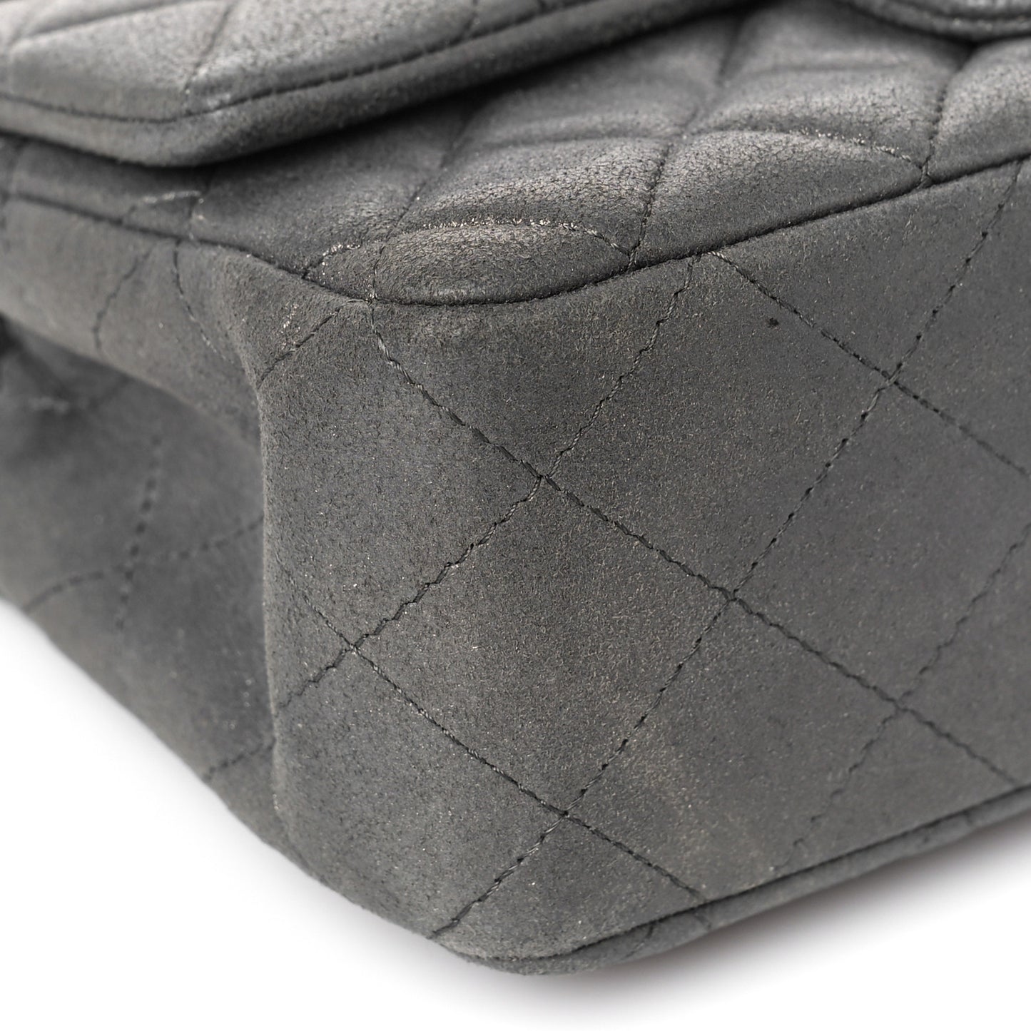 Iridescent Calfskin Quilted Mini Rectangular Flap Dark Grey