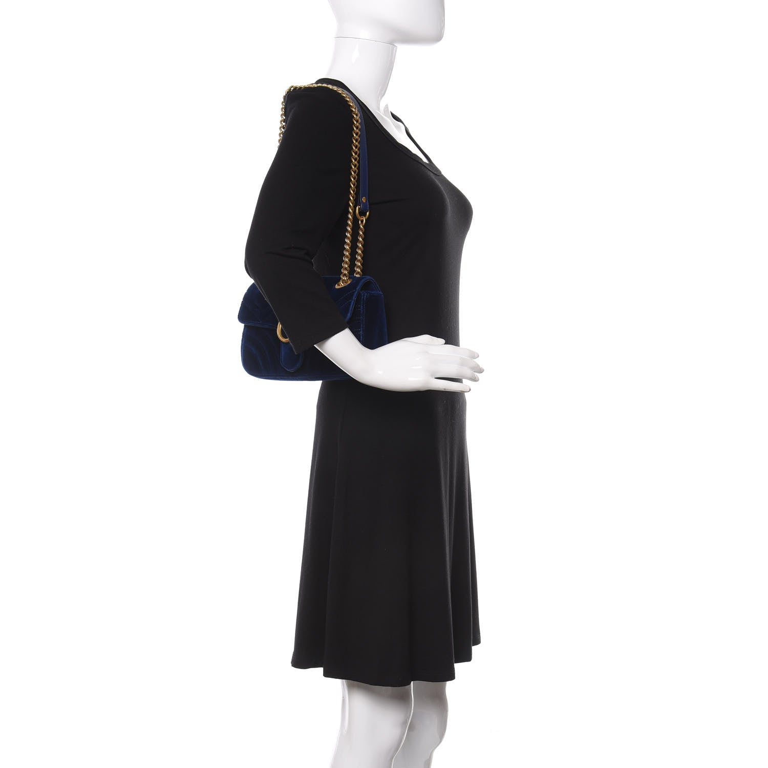 Gucci Velvet Matelasse Mini GG Marmont Shoulder Bag Cobalt Blue 2 of 10