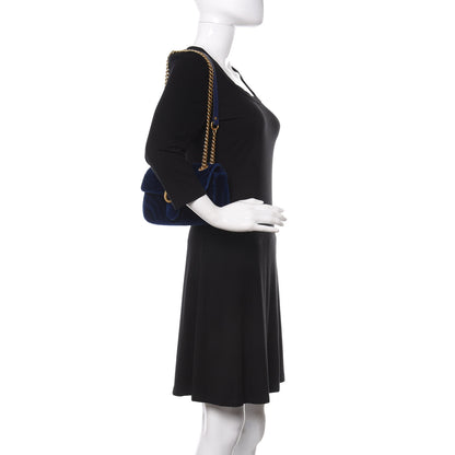 Gucci Velvet Matelasse Mini GG Marmont Shoulder Bag Cobalt Blue 2 of 10