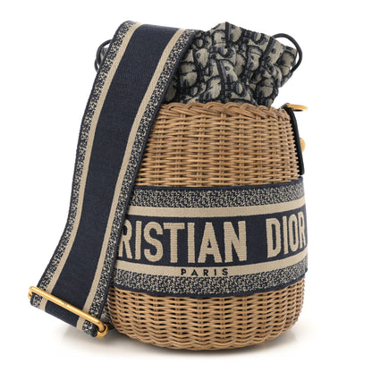 Christian Dior Wicker Oblique Drawstring Bucket Bag Blue 1 of 11