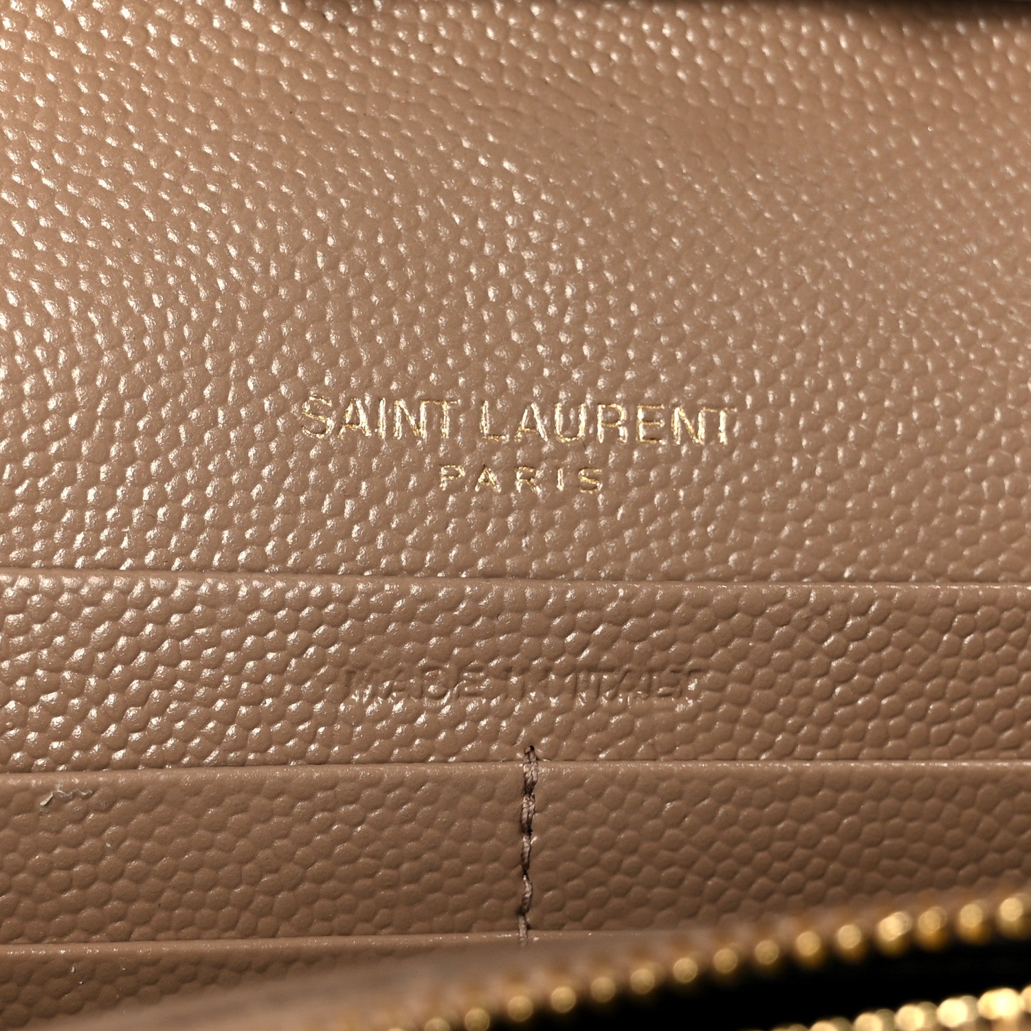 Saint Laurent Grain De Poudre Matelasse Chevron Monogram Chain Wallet Dark Beige 6 of 9