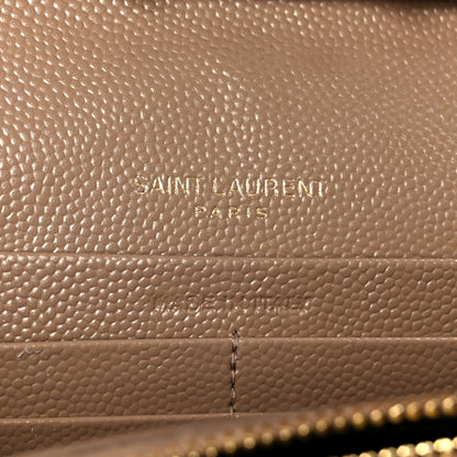 Saint Laurent Grain De Poudre Matelasse Chevron Monogram Chain Wallet Dark Beige 6 of 9