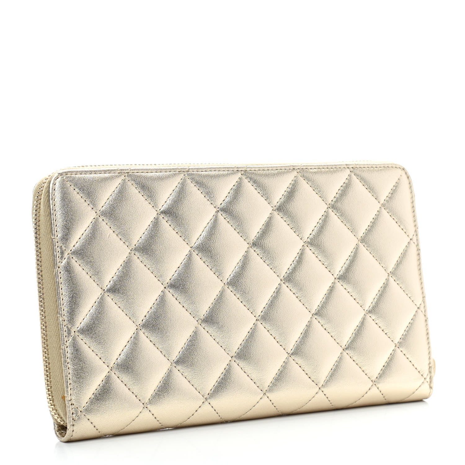 Chanel Iridescent Lambskin Quilted Large Zip Around Organizer Wallet Light Gold 3 of 8
