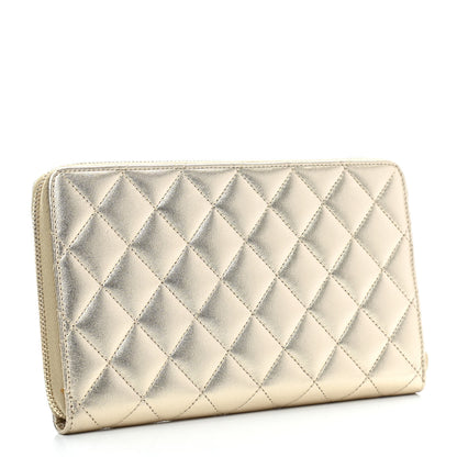 Chanel Iridescent Lambskin Quilted Large Zip Around Organizer Wallet Light Gold 3 of 8