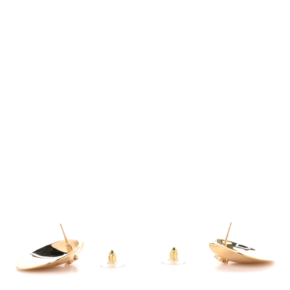 Metal CC Seashell Stud Earrings Gold Gold