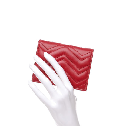 Gucci Calfskin Matelasse GG Marmont Card Case Hibiscus Red 2 of 8