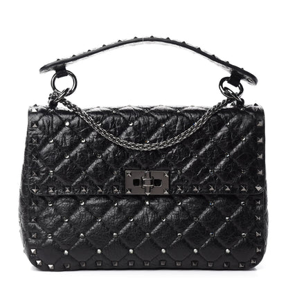 Valentino Garavani Craquele Nappa Medium Rockstud Spike Shoulder Bag Black 1 of 9