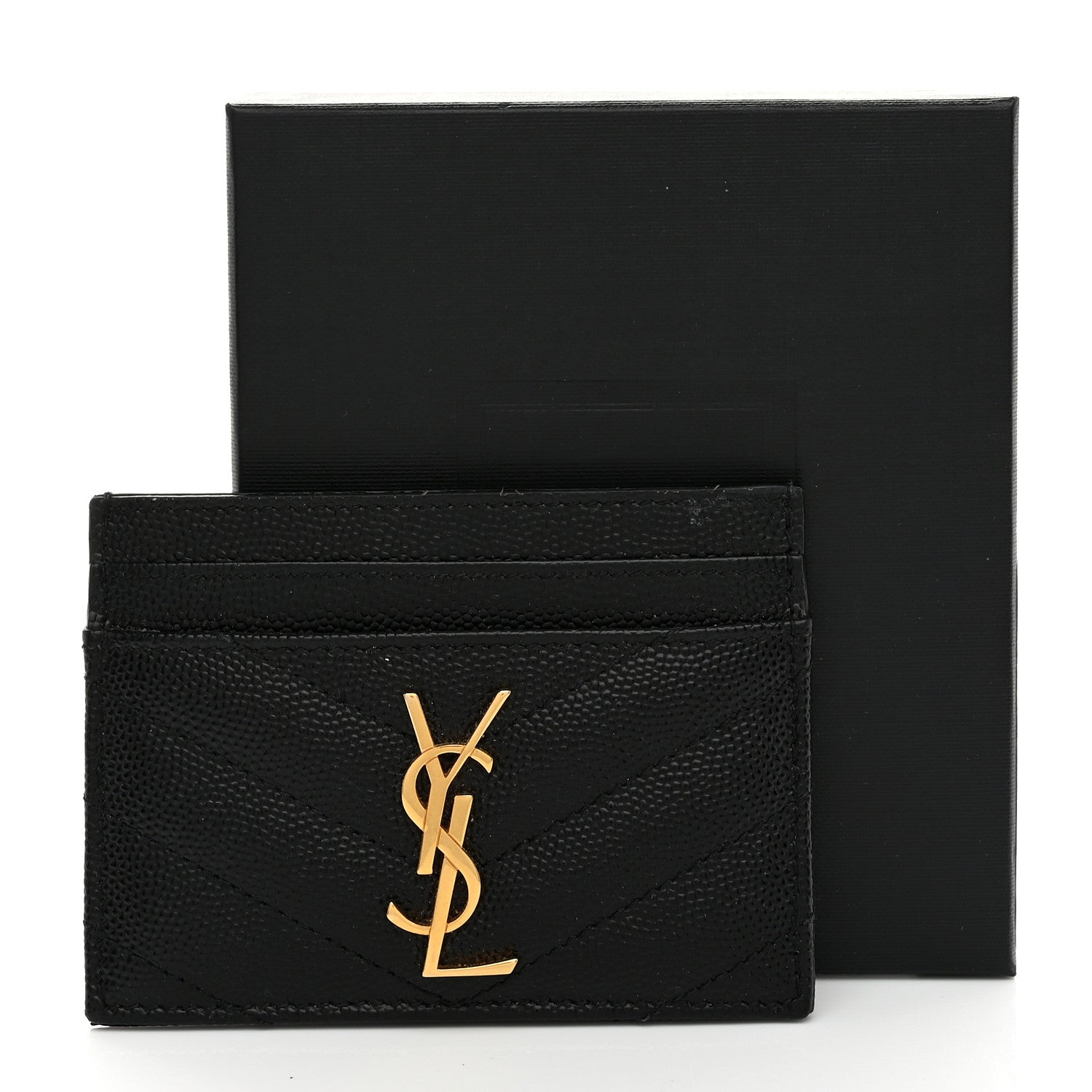 Saint Laurent Grain De Poudre Matelasse Chevron Monogram Credit Card Case Black 8 of 8