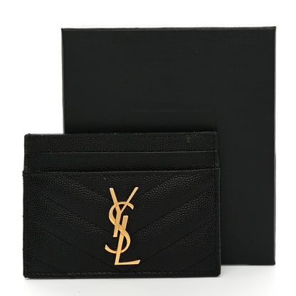 Saint Laurent Grain De Poudre Matelasse Chevron Monogram Credit Card Case Black 8 of 8