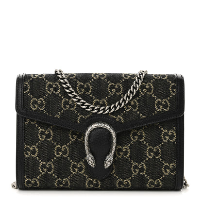 Gucci Jacquard Black Denim GG Monogram Mini Dionysus Chain Wallet Black Ivory 1 of 11